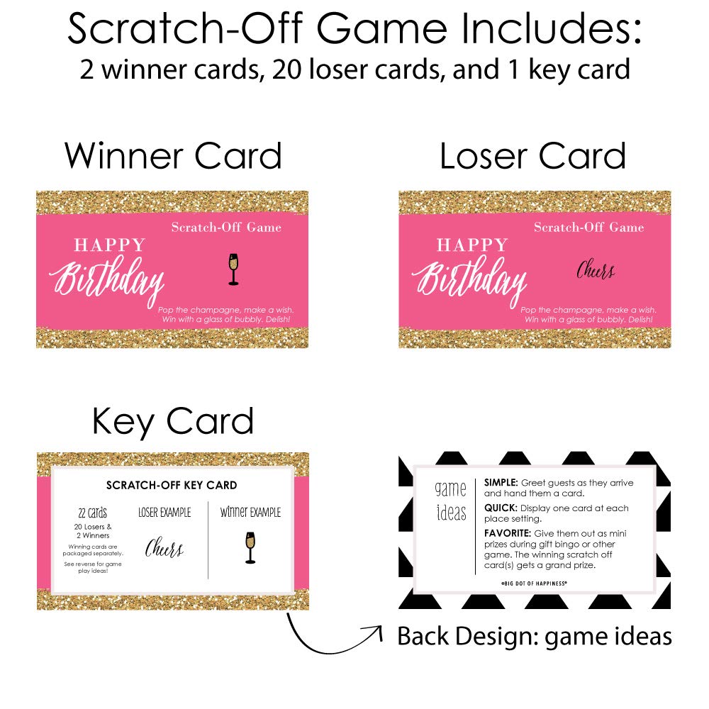 Big Dot of Happiness Chic Happy Birthday - Pink and Gold - Birthday Party Game Scratch Off Cards - 22 Count