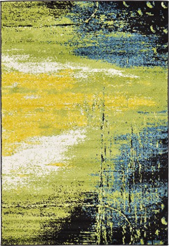 Unique Loom Lyon Collection Modern Abstract Area Rug, 4 x 6 ft, Light Green/Blue