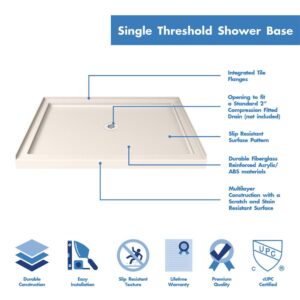 DreamLine SlimLine 34 in. D x 42 in. W x 2 3/4 in. H Center Drain Single Threshold Shower Base in Biscuit, DLT-1134420-22