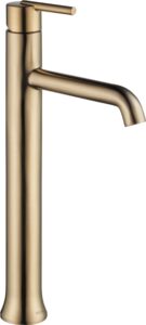 delta faucet trinsic vessel sink faucet, single hole bathroom faucet, single handle bathroom sink faucet gold, waterfall faucet, diamond seal technology, champagne bronze 759-cz-dst