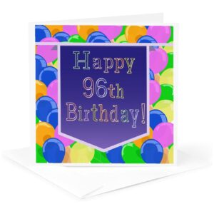 Balloons with Purple Banner Happy 96th Birthday - Greeting Card, 6 x 6 inches, single (gc_174860_5)