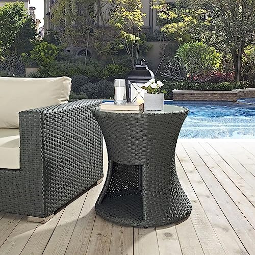 Modway Sojourn Wicker Rattan Outdoor Patio Side End Table in Chocolate