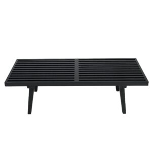 LeisureMod 48” Wide Platform Bench with Rectangular Rubberwood Frame and Beech Wood Legs Slatted Design for Modern Home, Bedroom, Living Room, Hallway Inwood Collection in Black