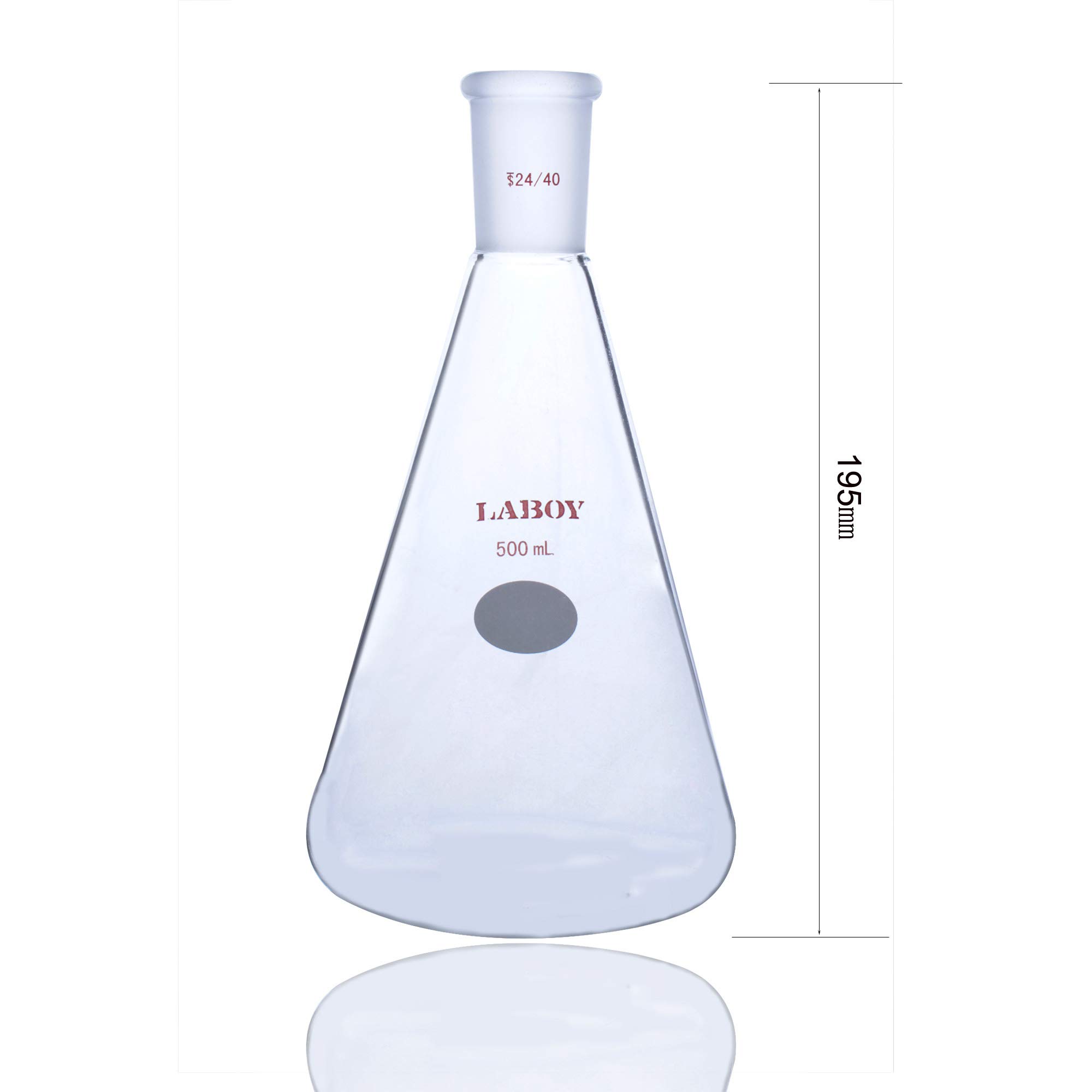 Laboy Glass 500mL Erlenmeyer Flask Jointed Heavy Wall with 24/40 Standard Taper Joint Organic Chemistry Lab Glassware