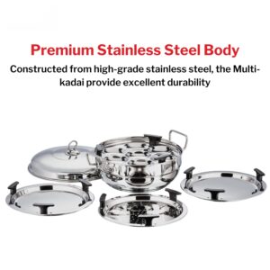 Vinod Stainless Steel 6 pcs Multi Kadai (Induction Friendly) lid, 26cm