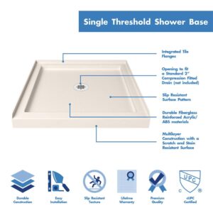 DreamLine SlimLine 32 in. D x 32 in. W x 2 3/4 in. H Center Drain Single Threshold Shower Base in Biscuit, DLT-1132320-22