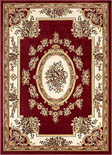 Well Woven Pastoral Medallion Red French European Formal Traditional Area Rug (7'10" x 10'6") Contemporary Floral Thick Soft Plush Living Dining Room Rug