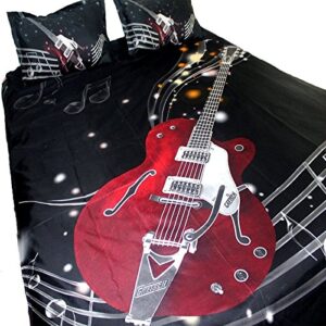 Suncloris,Fashion Red Guitar and Musical,Queen Size,4pc Bedding Sheet Sets,1*Duvet Cover,1*Flat Sheet,2* Pillowcase(no Comforter Inside)