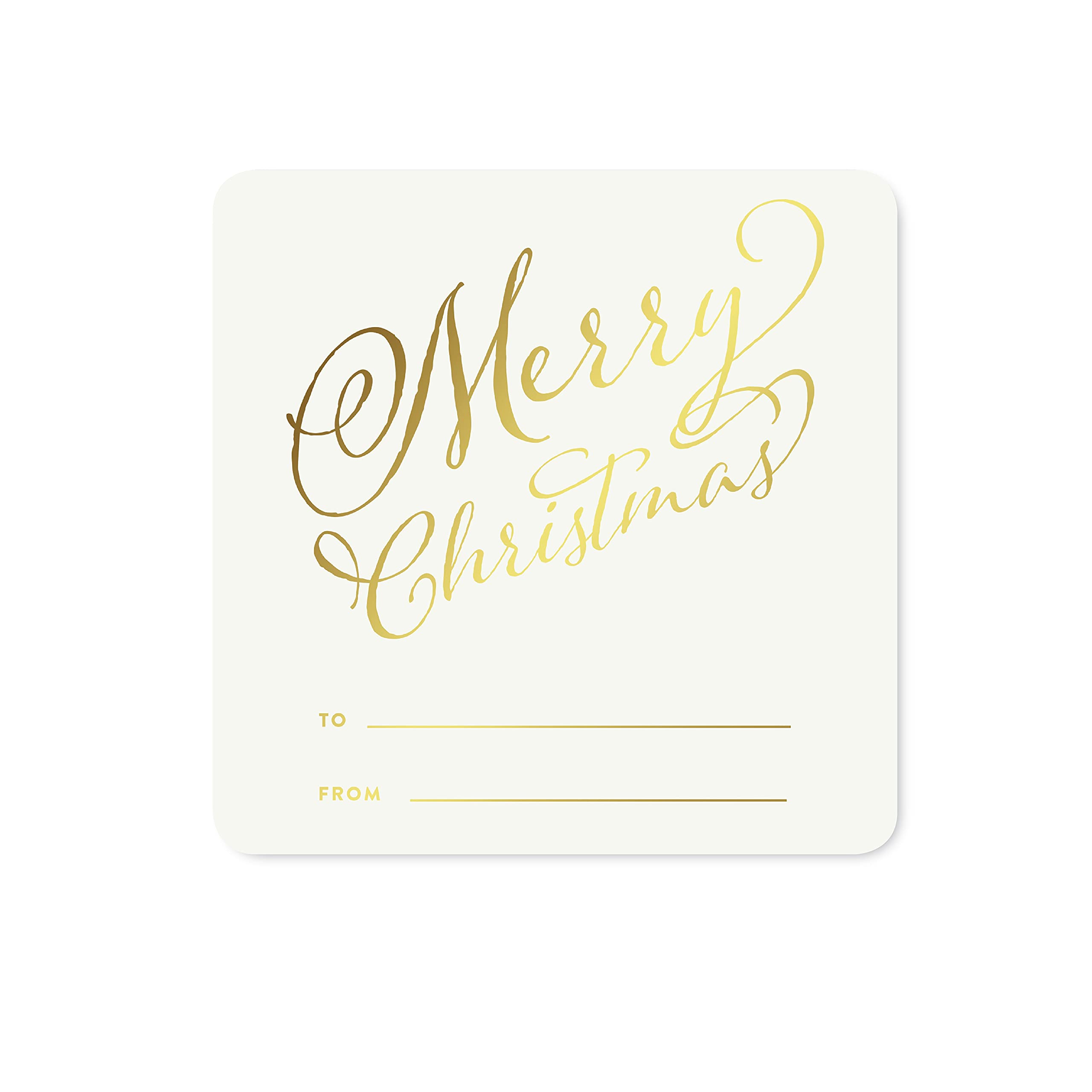 Andaz Press Christmas Collection, Square Gift Label Stickers, Stylized Merry Christmas to from, Metallic Gold Ink, 40-Pack Gold Christmas Tags Christmas Name Tags Stickers Christmas Sticker Tags