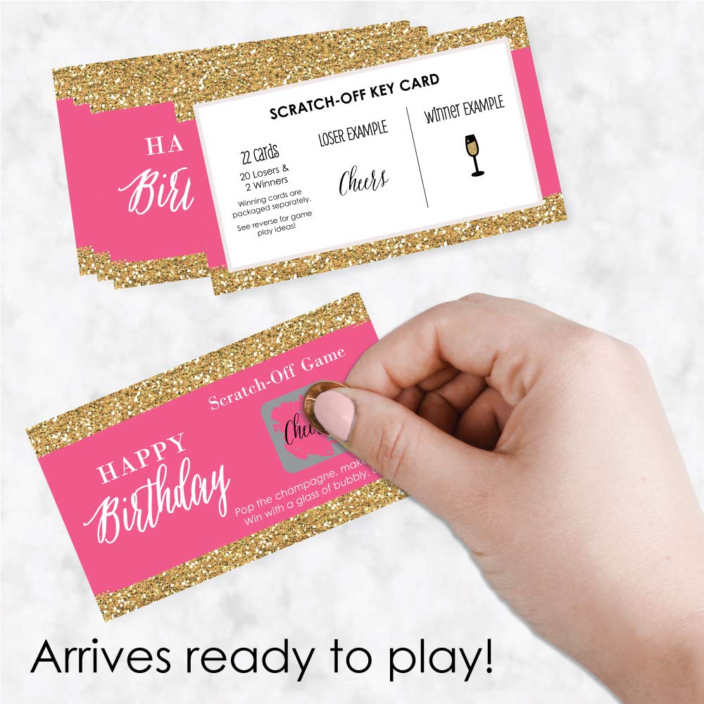 Big Dot of Happiness Chic Happy Birthday - Pink and Gold - Birthday Party Game Scratch Off Cards - 22 Count