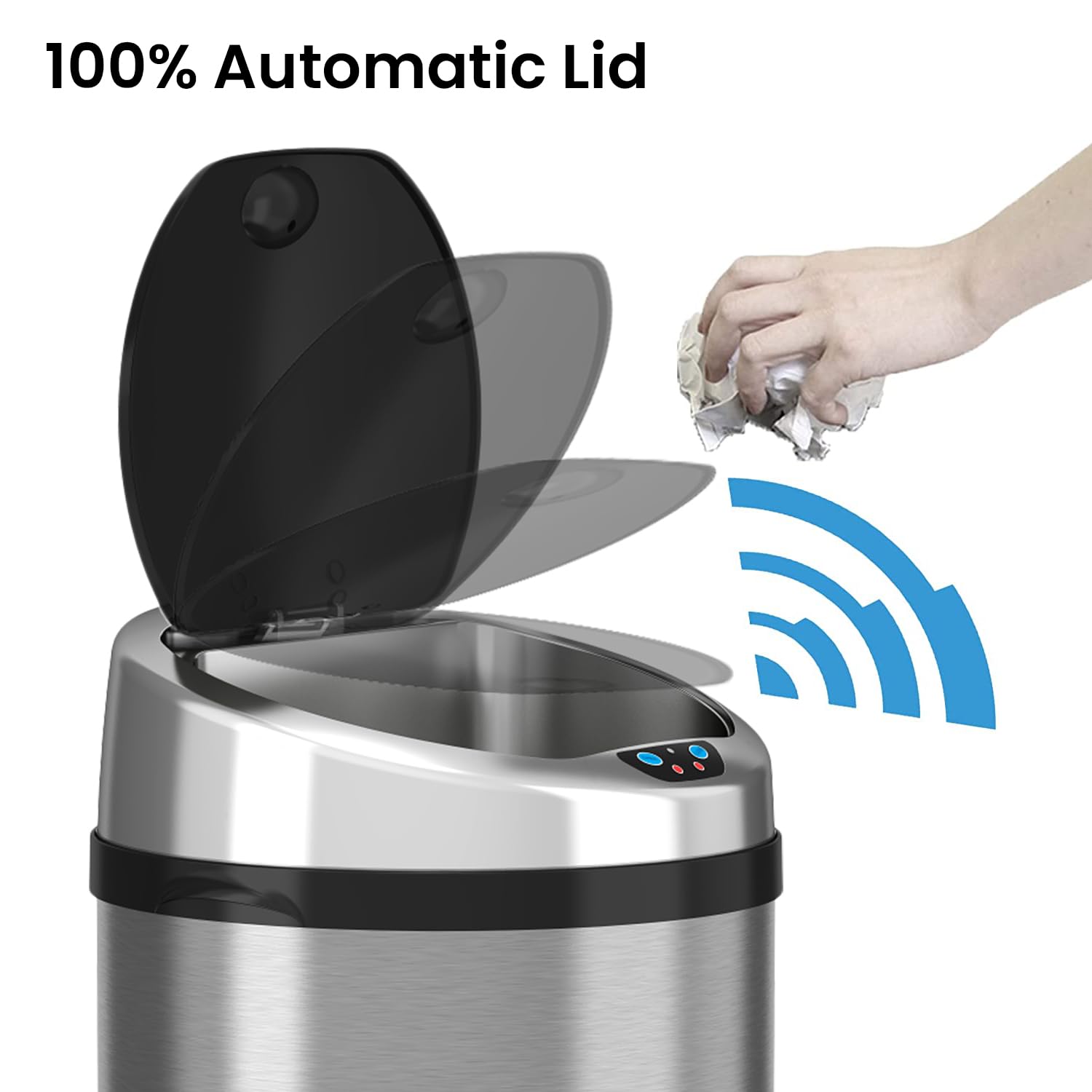 iTouchless 13 Gallon Touchless Sensor Garbage Can, Stainless Steel, Round Sensor Automatic Trash Can for Kitchen and Office