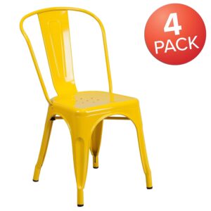 Flash Furniture Luke Commercial Grade 4 Pack Yellow Metal Indoor-Outdoor Stackable Chair