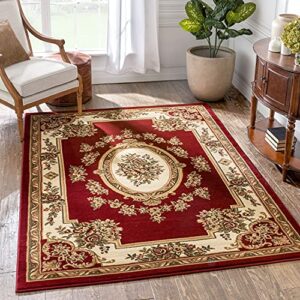 well woven pastoral medallion red french european formal traditional area rug (7'10" x 10'6") contemporary floral thick soft plush living dining room rug