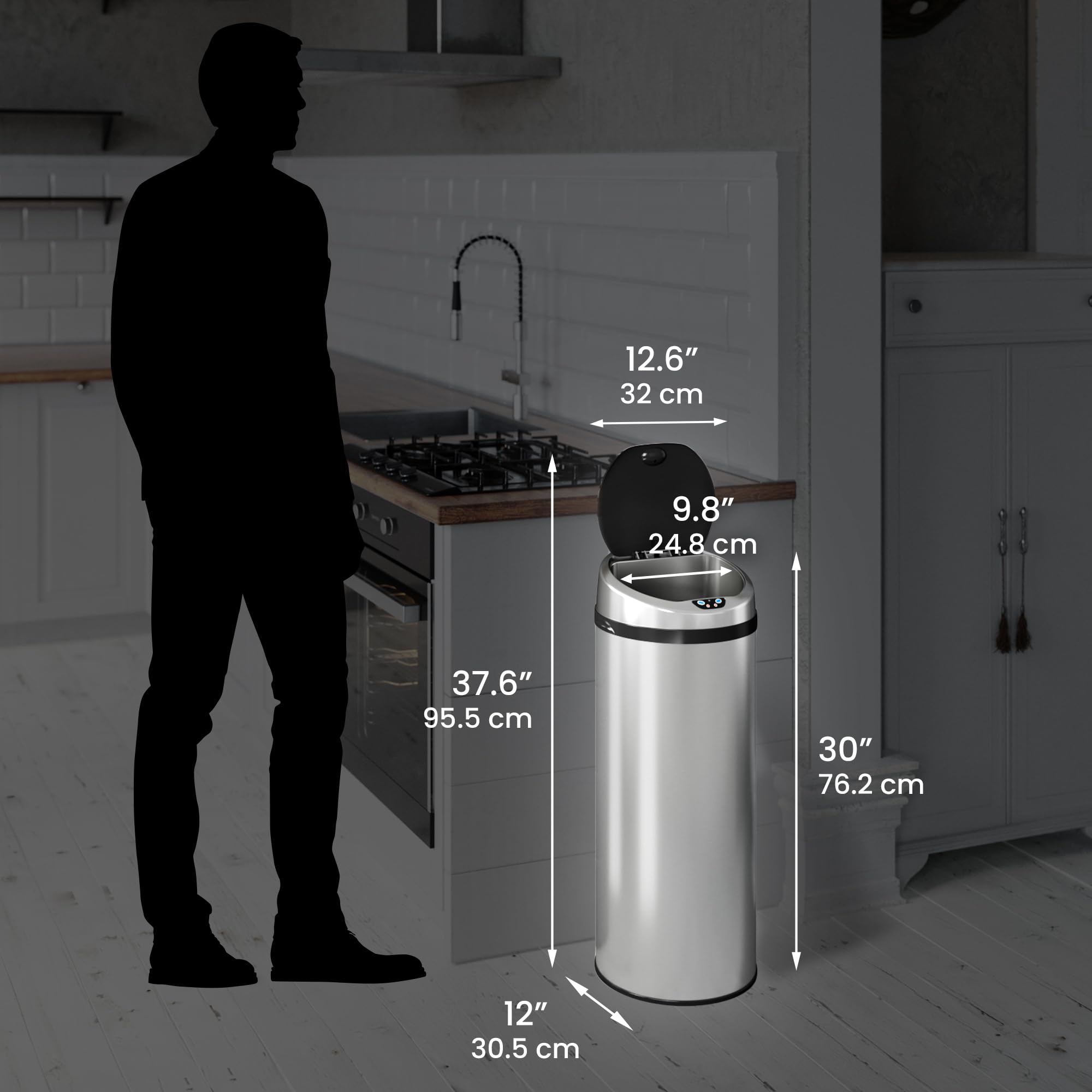 iTouchless 13 Gallon Touchless Sensor Garbage Can, Stainless Steel, Round Sensor Automatic Trash Can for Kitchen and Office