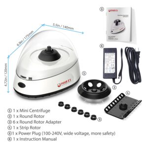 FOUR E'S SCIENTIFIC Mini Centrifuge 5400rpm, 2000 x g RCF with 2 Interchangeable Rotors for 0.2/0.5/1.5/2mL Tube Capacity - NOT for Blood Samples