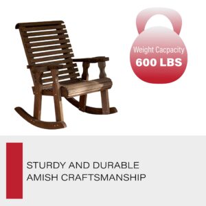 Amish Heavy Duty 600 Lb Roll Back Pressure Treated Rocking Chair with Cupholders (Dark Walnut Stain)