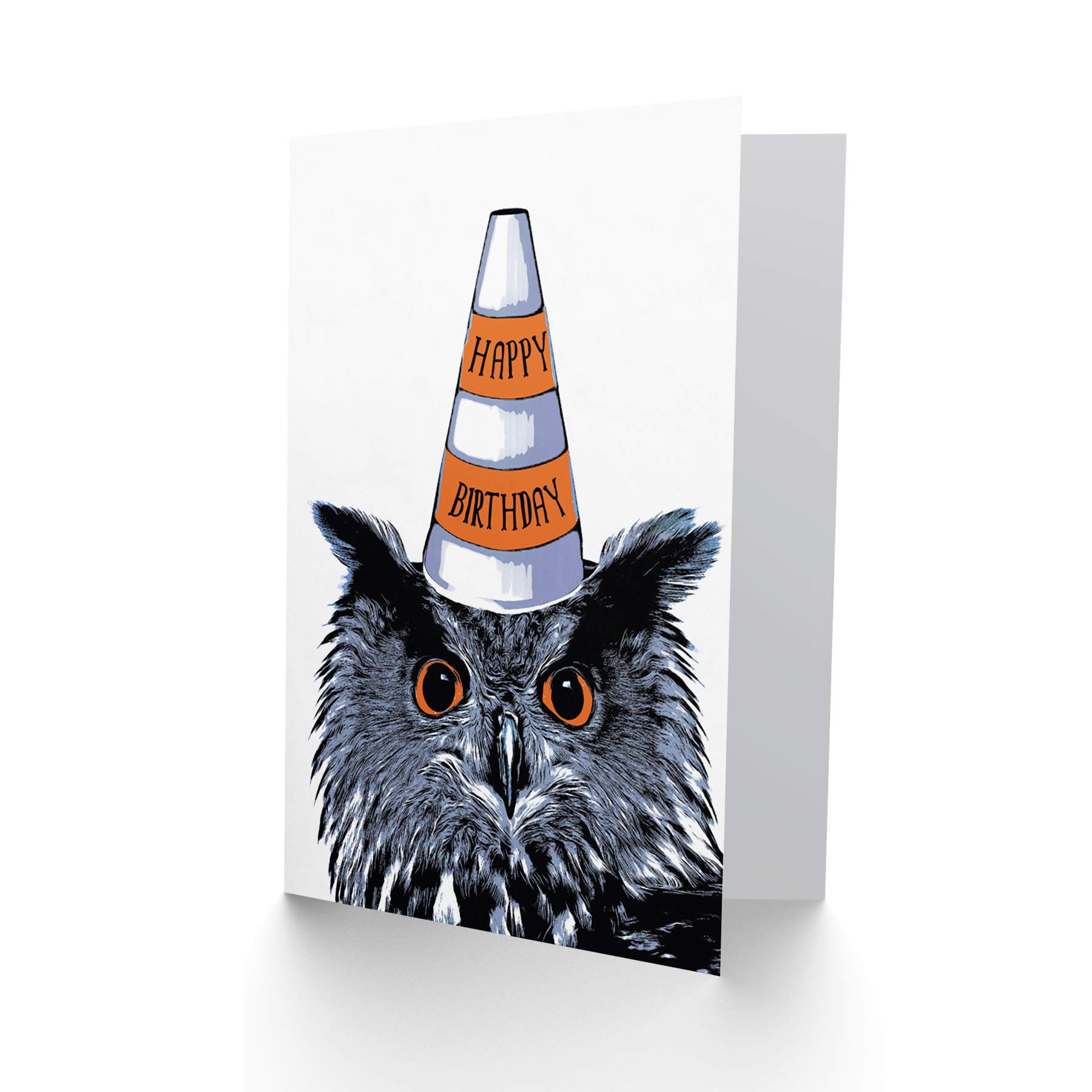 Wee Blue Coo Happy Birthday Owl Traffic Cone Hat Fun Gift Sealed Greeting Card Plus Envelope Blank inside