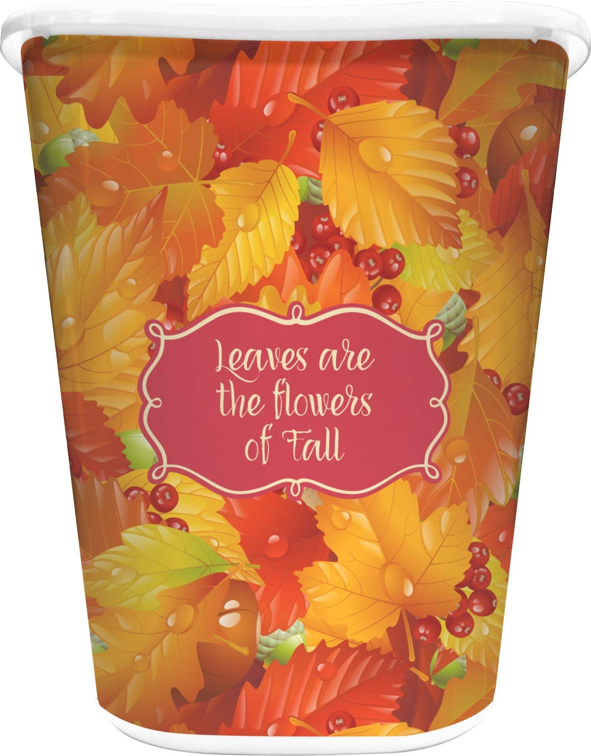 RNK Shops Personalized Fall Leaves Waste Basket - Single Sided (White)