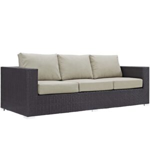 modway convene wicker rattan outdoor patio sofa in espresso beige