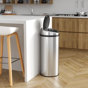 iTouchless 13 Gallon Touchless Sensor Garbage Can, Stainless Steel, Round Sensor Automatic Trash Can for Kitchen and Office