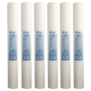 tier1 20 micron 20 inch x 2.5 inch | 6-pack spun wound polypropylene whole house sediment water filter replacement cartridge | compatible with pentek p20-20, purtrex px20-20, home water filter