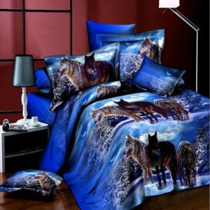 heave wolf duvet cover set queen size wolf printed bed set with sheet and 2 pillow covers manly bedding 4pcs