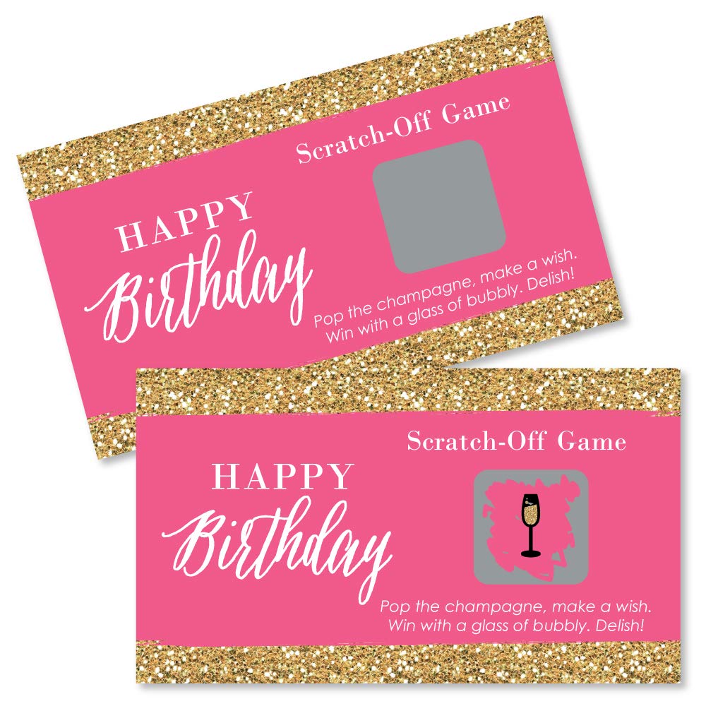 Big Dot of Happiness Chic Happy Birthday - Pink and Gold - Birthday Party Game Scratch Off Cards - 22 Count