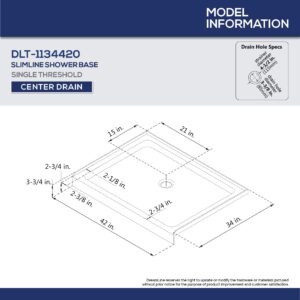 DreamLine SlimLine 34 in. D x 42 in. W x 2 3/4 in. H Center Drain Single Threshold Shower Base in Biscuit, DLT-1134420-22