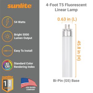 Sunlite 30257 F54T5/835/HO 4 Foot T5 Linear Fluorescent Lamp, 54 Watts, 5000 Lumens, 3500K Neutral White, Miniature G5 Bi-Pin Base, High Performance Straight Tube, 12 Pack