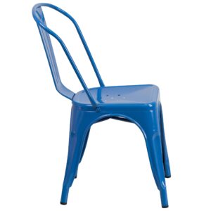 Flash Furniture Luke Commercial Grade 4 Pack Blue Metal Indoor-Outdoor Stackable Chair