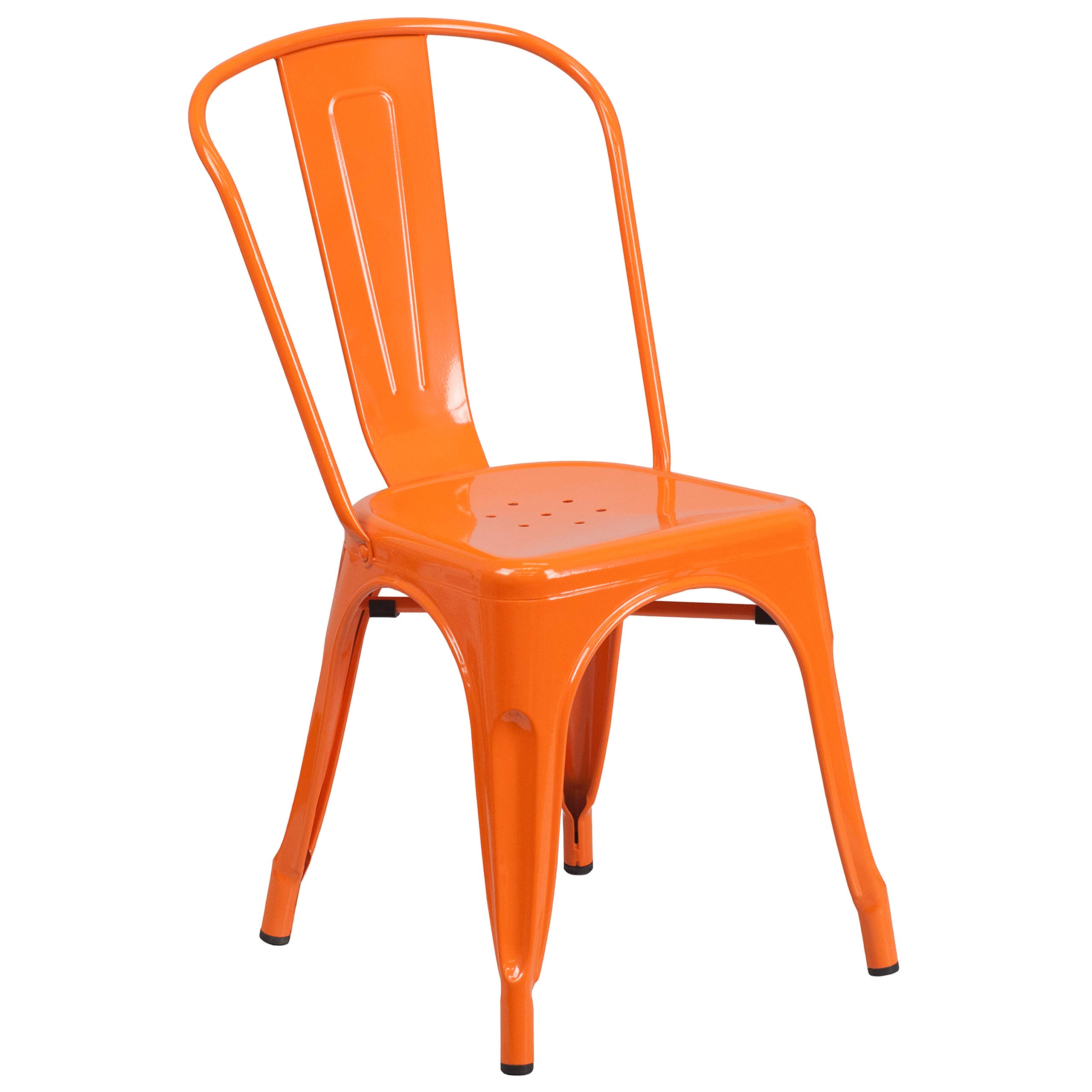 Flash Furniture Luke Commercial Grade 4 Pack Orange Metal Indoor-Outdoor Stackable Chair