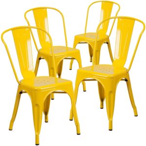 flash furniture luke commercial grade 4 pack yellow metal indoor-outdoor stackable chair