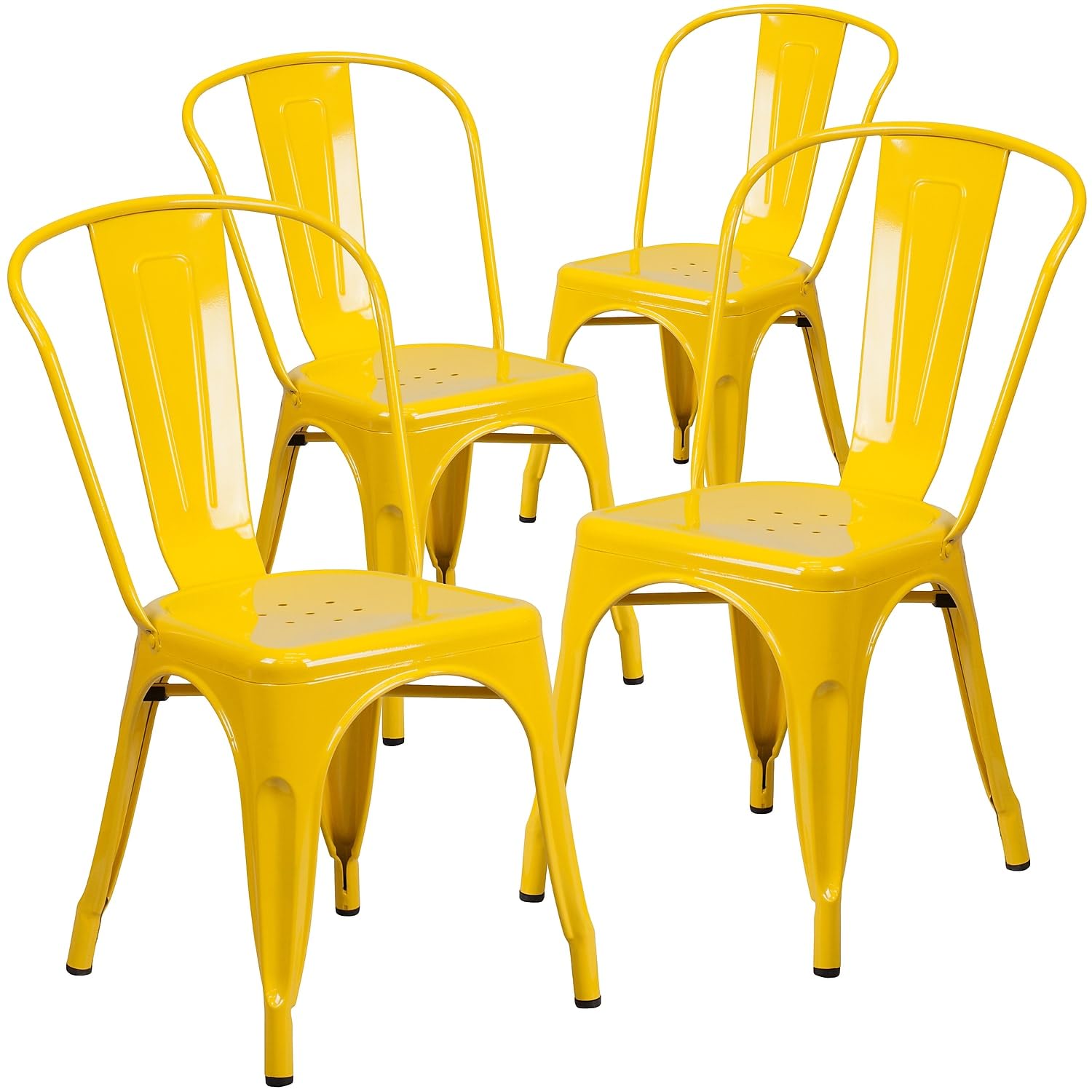 Flash Furniture Luke Commercial Grade 4 Pack Yellow Metal Indoor-Outdoor Stackable Chair