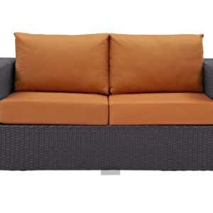 Modway Convene Wicker Rattan Outdoor Patio Loveseat with Cushions in Espresso Orange