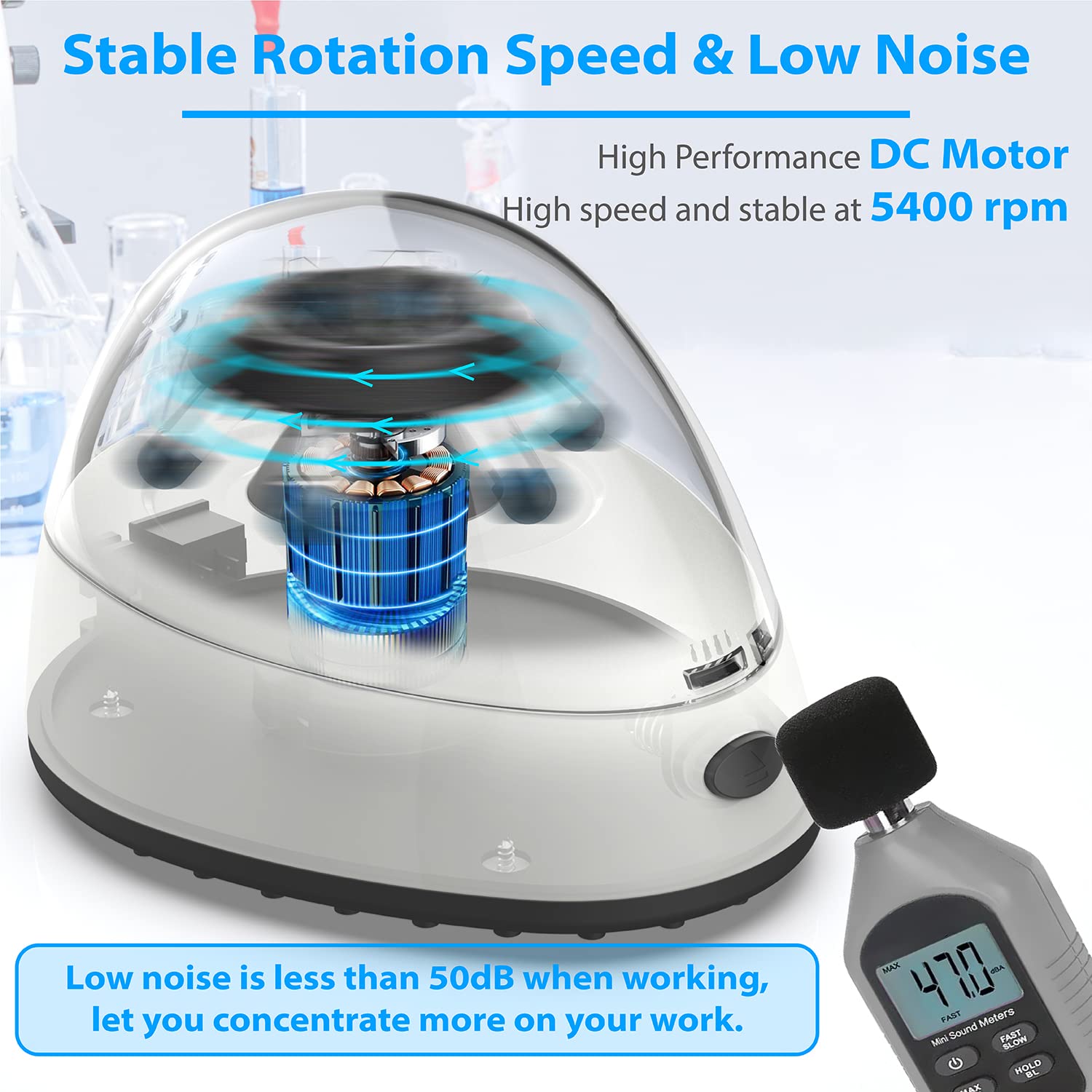 FOUR E'S SCIENTIFIC Mini Centrifuge 5400rpm, 2000 x g RCF with 2 Interchangeable Rotors for 0.2/0.5/1.5/2mL Tube Capacity - NOT for Blood Samples