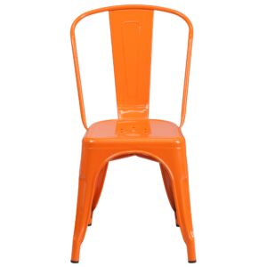 Flash Furniture Luke Commercial Grade 4 Pack Orange Metal Indoor-Outdoor Stackable Chair