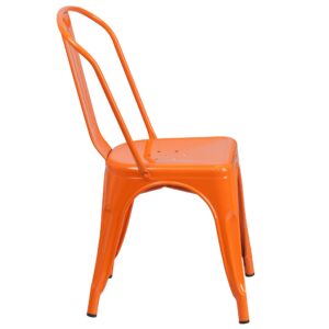 Flash Furniture Luke Commercial Grade 4 Pack Orange Metal Indoor-Outdoor Stackable Chair