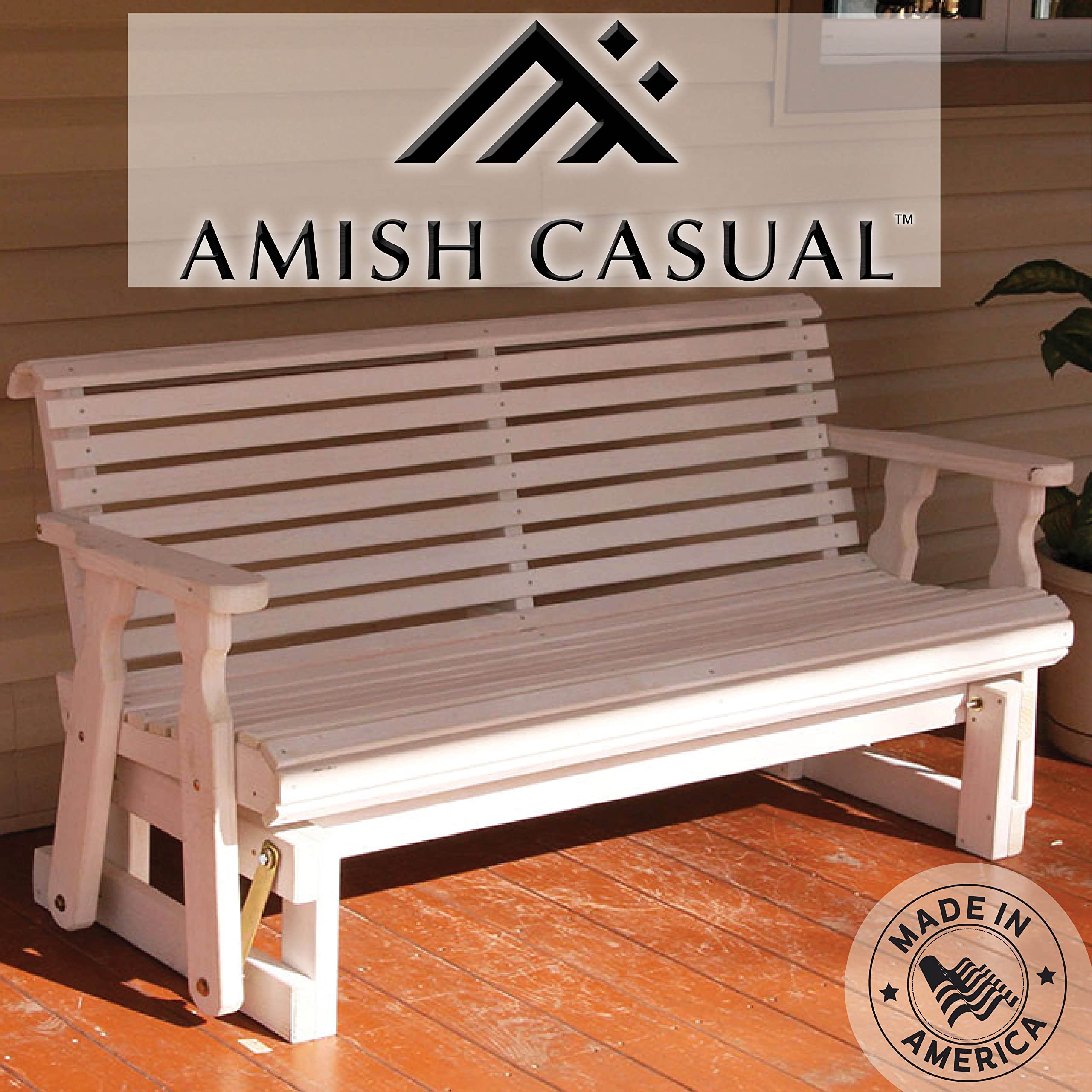 Amish Heavy Duty 800 Lb Roll Back Pressure Treated Porch Glider (5 Foot, Semi-Solid White Stain)