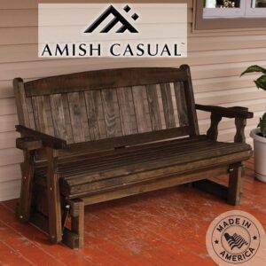 Amish Heavy Duty 800 Lb Mission Pressure Treated Porch Glider with Cupholders (4 Foot, Dark Walnut Stain)