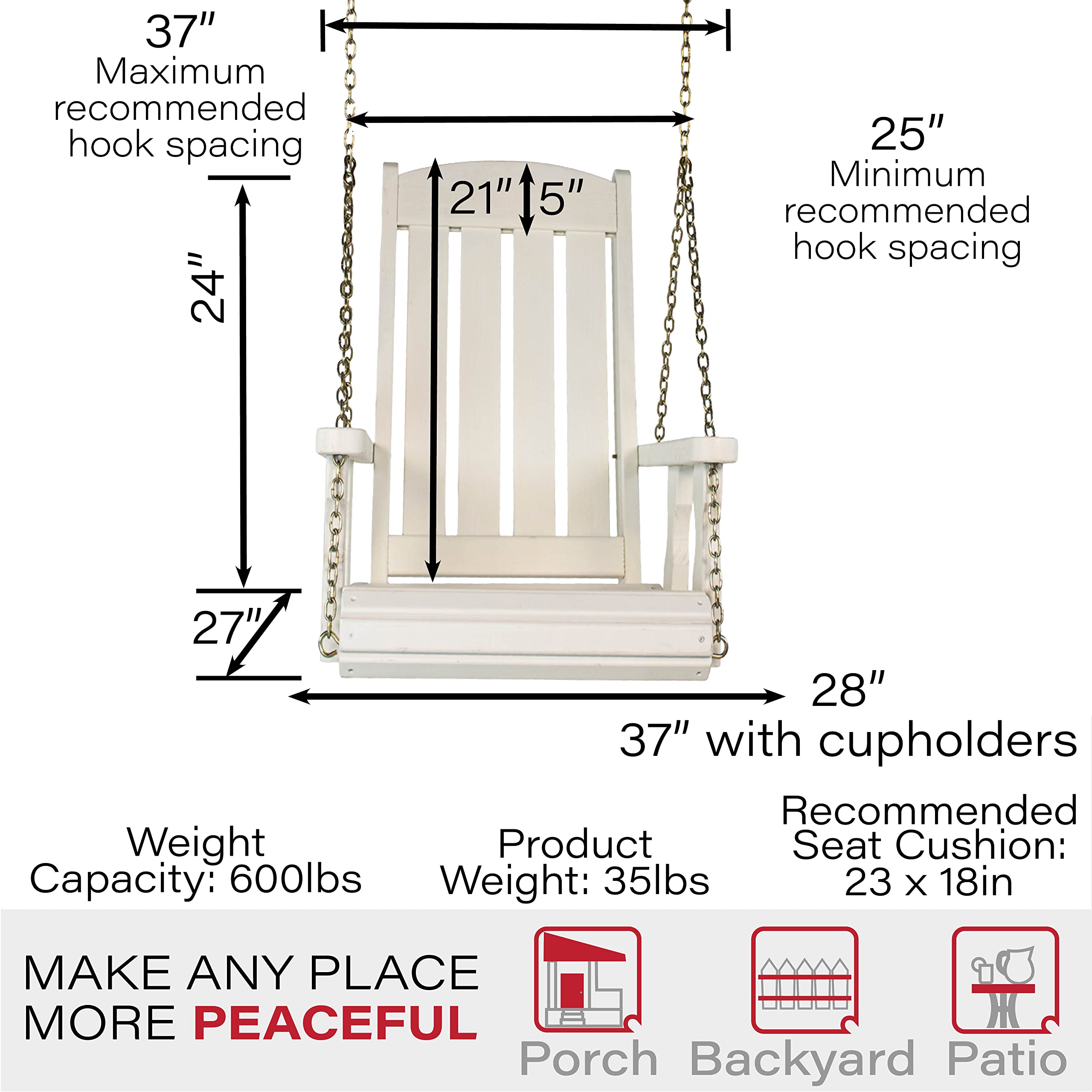 Amish Casual Heavy Duty Mission Pressure Treated Swing Chair (Semi-Solid White Stain)