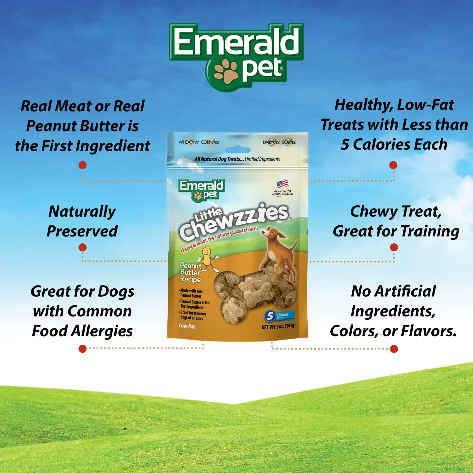 Emerald Pet Little Chewzzies Wheat Free Training Dog Treats — Healthy and Tasty Natural Dog Chews with Real Meat or Peanut Butter — Limited Ingredient Dog Treats Made in The USA — Peanut Butter, 5 oz