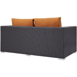 Modway Convene Wicker Rattan Outdoor Patio Loveseat with Cushions in Espresso Orange