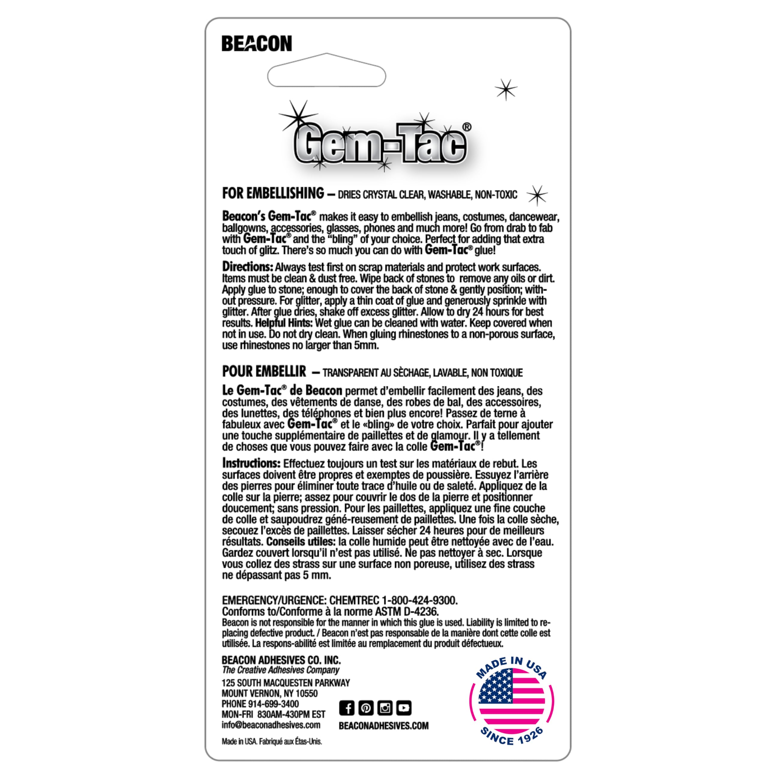 BEACON Gem-Tac Premium Quality Adhesive for Securely Bonding Rhinestones and Gems - Water-Based, UVA Resistant, 6 Tube Bag, 1-Pack