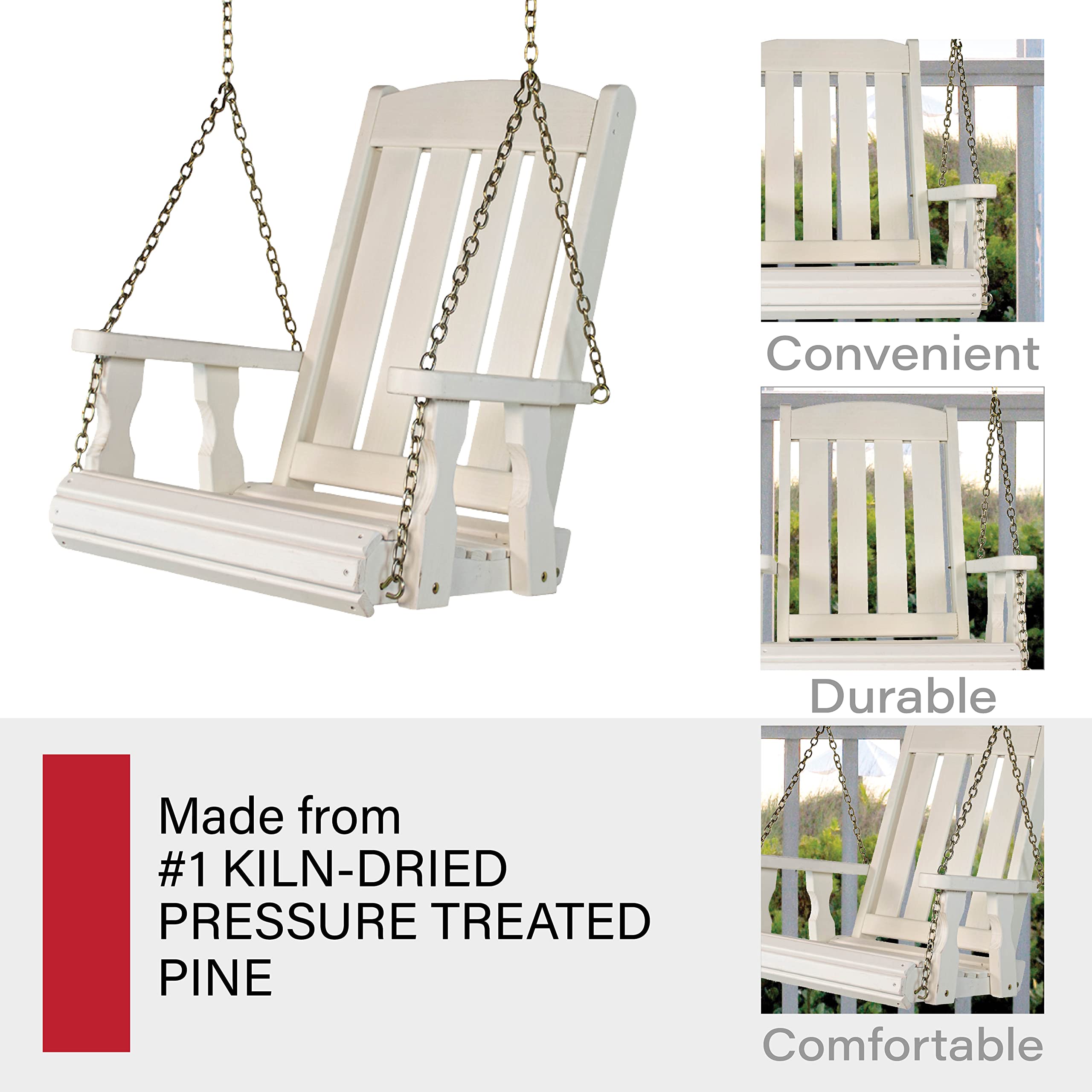 Amish Casual Heavy Duty Mission Pressure Treated Swing Chair (Semi-Solid White Stain)