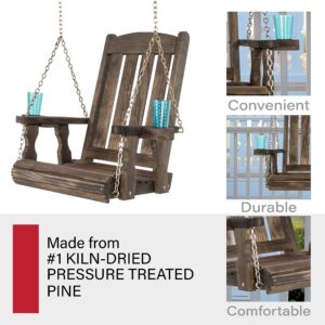 Amish Casual Heavy Duty Mission Pressure Treated Swing Chair with Cupholders (Dark Walnut Stain)