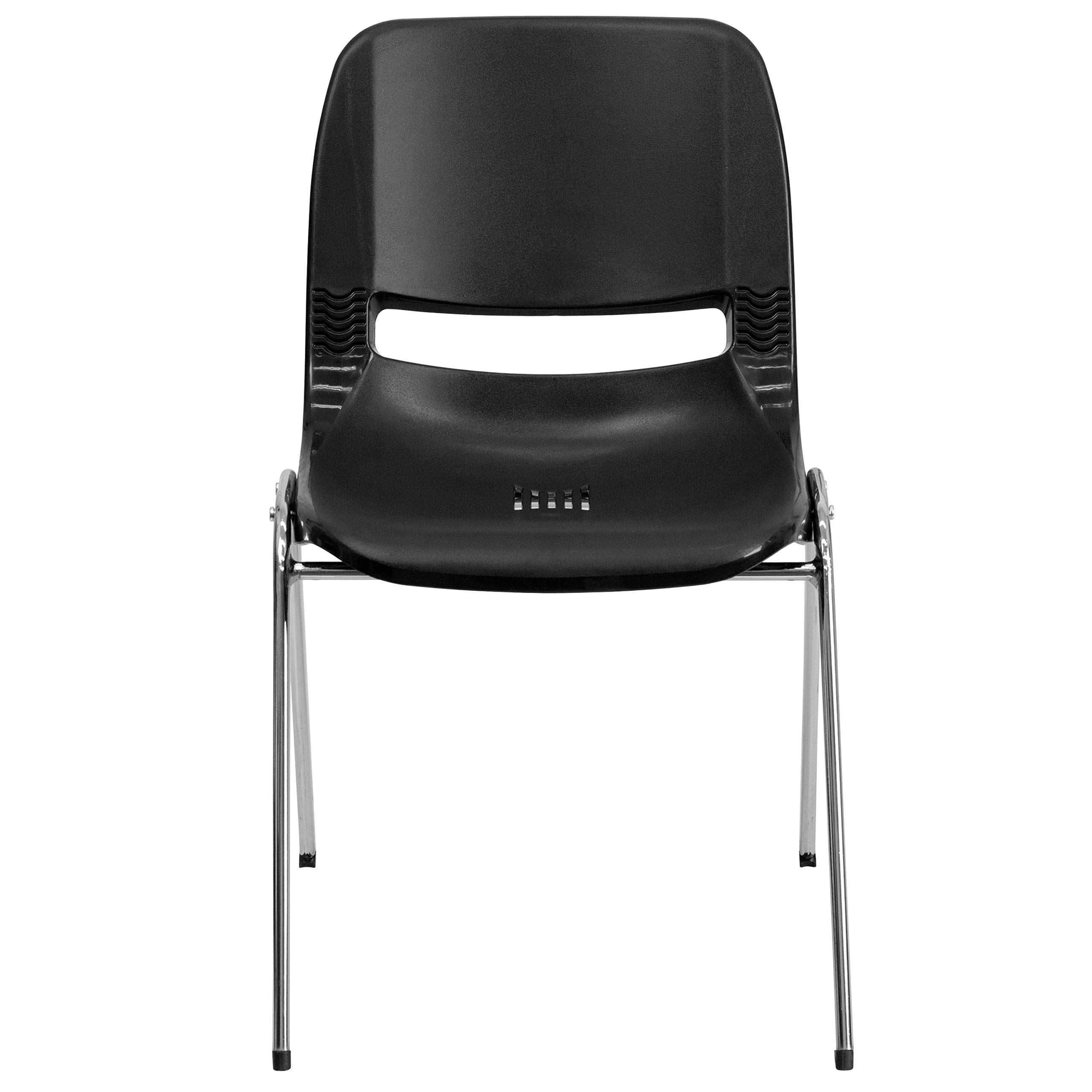 Flash Furniture 5 Pack HERCULES Series 440 lb. Capacity Kid's Black Ergonomic Shell Stack Chair with Chrome Frame and 14" Seat Height