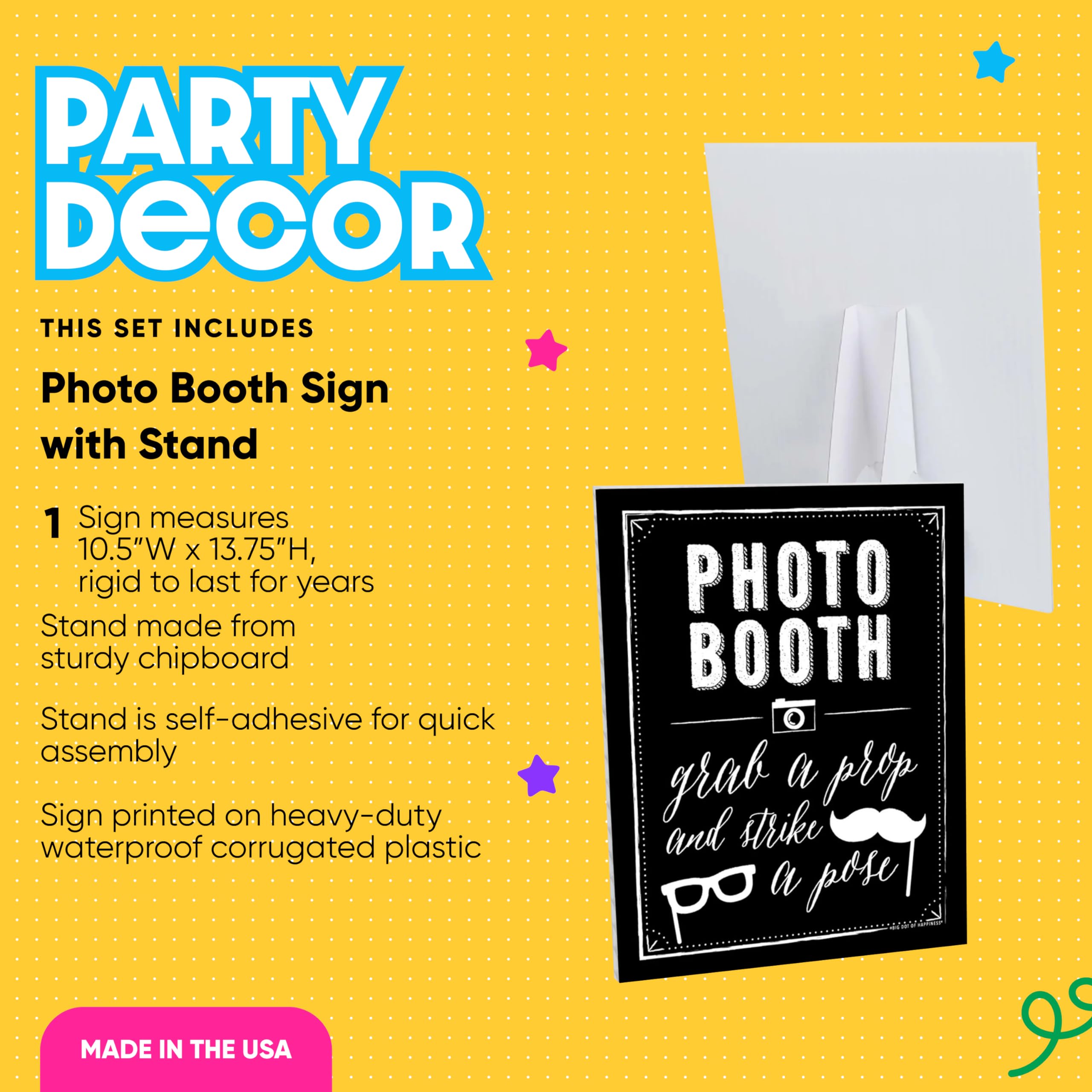 Big Dot of Happiness Photo Booth Sign - Printed on Sturdy Plastic Material - Photo Booth Decorations - Sign for Photo Booth 10.5 x 13.75 inches - Sign with Stand - 1 Piece