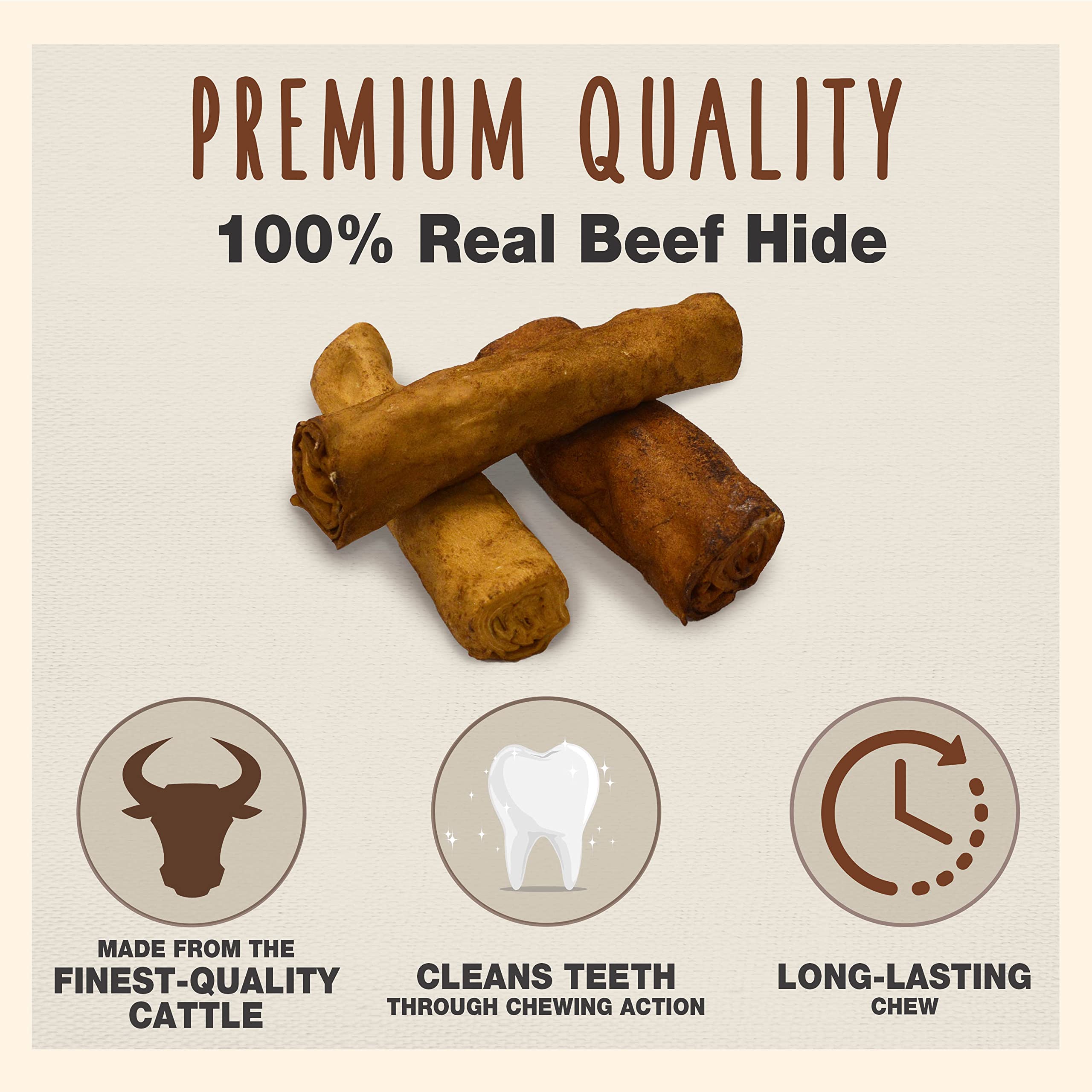 Cadet Premium Grade Beef Hide for Dogs, Rawhide Long Lasting Dog Chews, Chips, Curls & Rolls for Small/Medium/Large Dogs