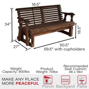 Amish Casual Heavy Duty 800 Lb Roll Back Pressure Treated Porch Glider with Cupholders (4 Foot, Dark Walnut Stain)