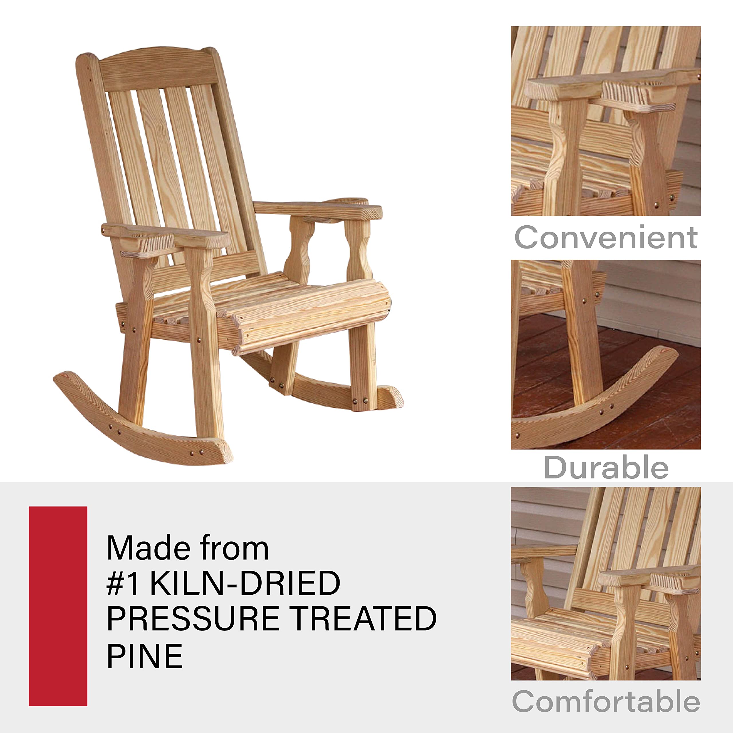 Amish Casual Heavy Duty 600 Lb Mission Pressure Treated Rocking Chair with Cupholders (Unfinished)